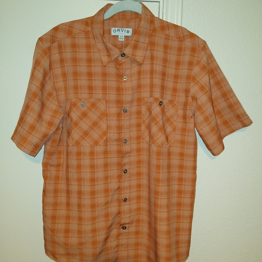 Orvis Plaid Short Sleeve Button Up Shirt Men's sz Medium.